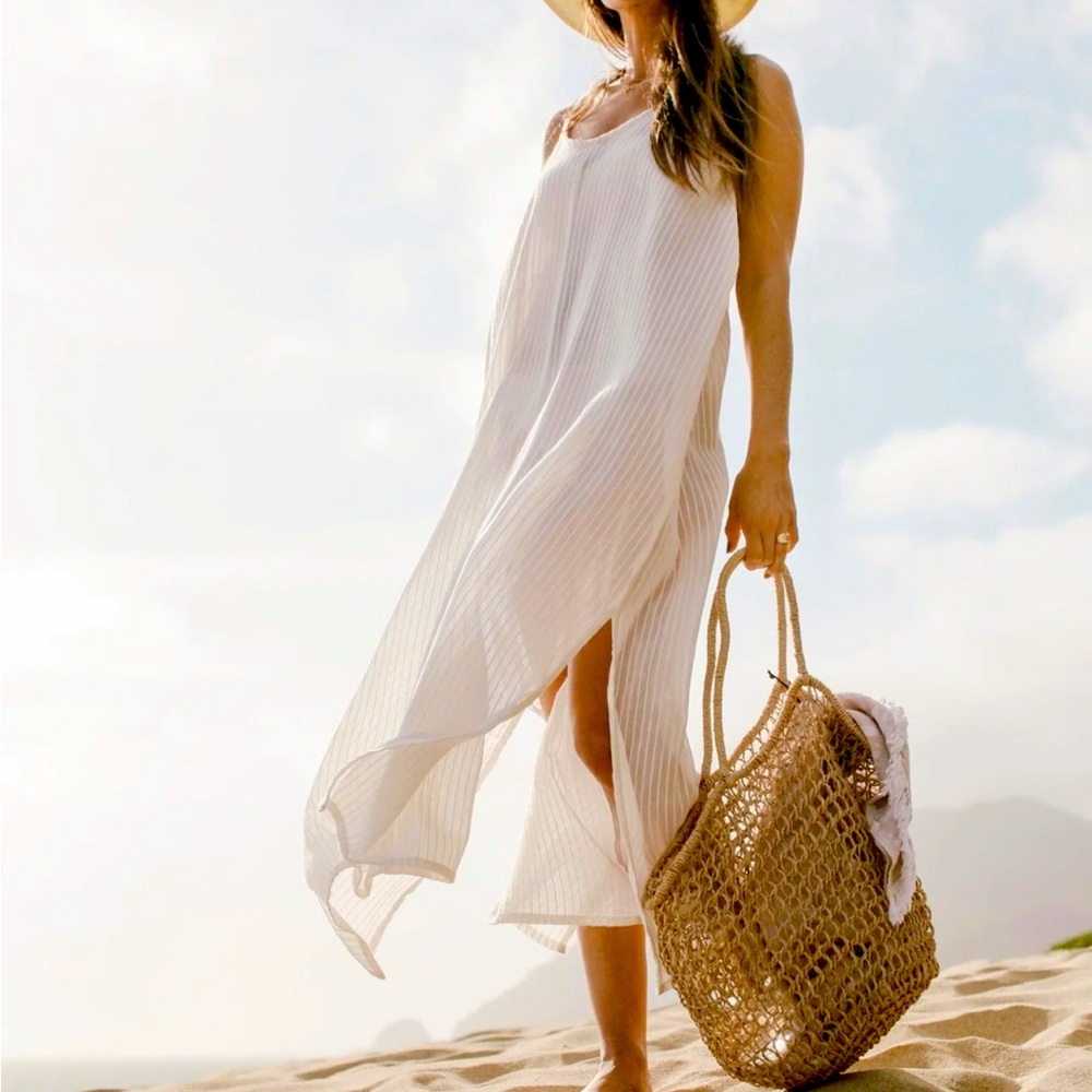 Handloom white striped maxi dress